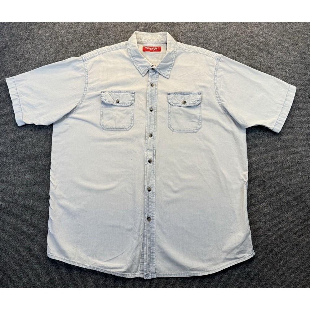 Wrangler Men's XL Chambray Denim Style Short Sleeve Button Up Shirt